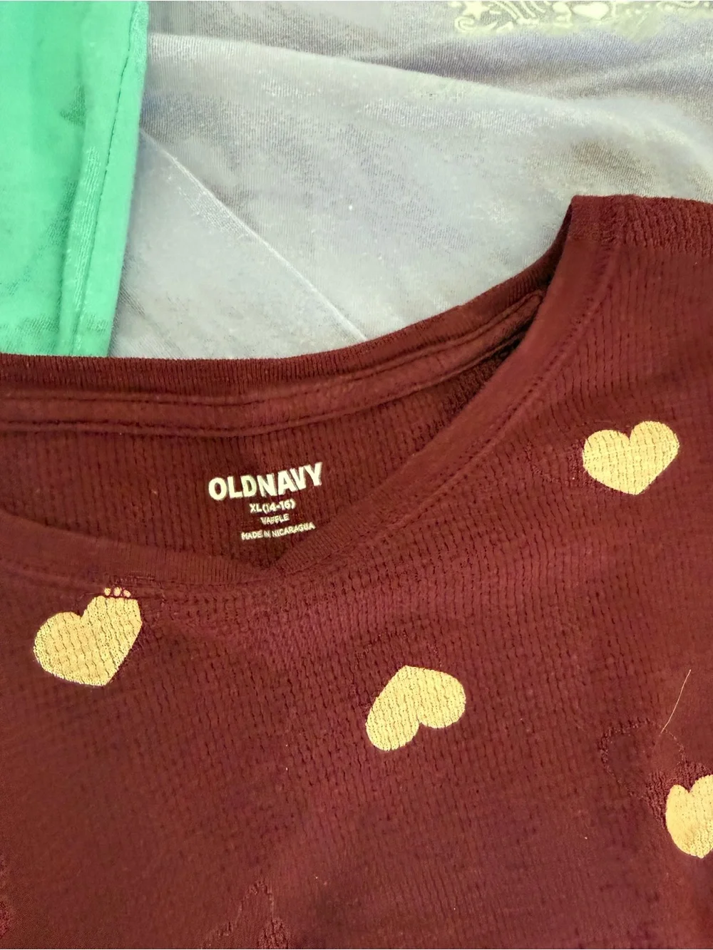 Old Navy Maroon Long-Sleeve Tee with Pink Heart Print size 14 lot